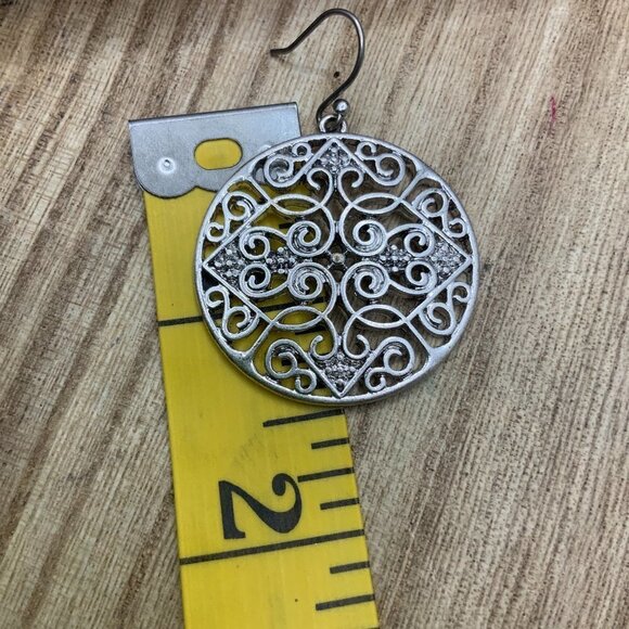 Lucky Brand NIB Round Filigree Silver Tone Earrings - Picture 2 of 3